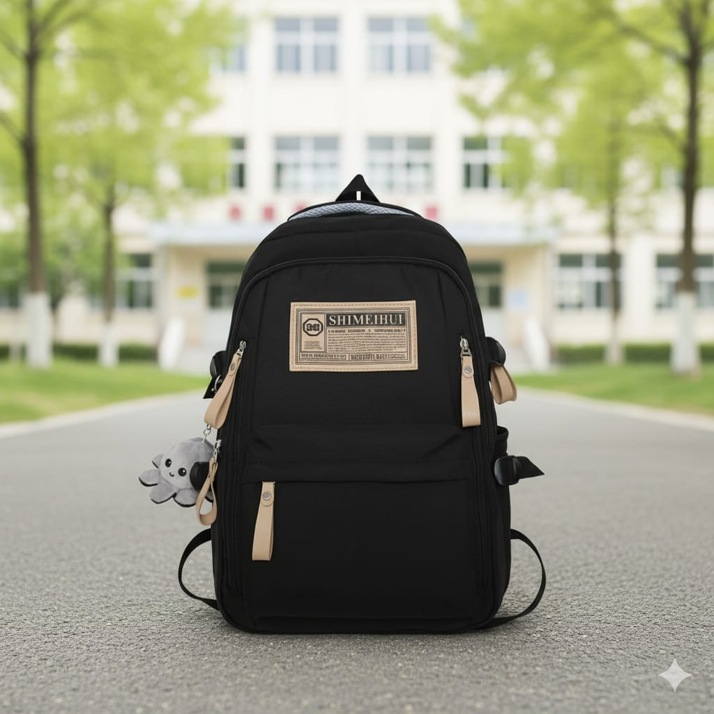Aesthetic Large Capacity Cute Backpack (Black)