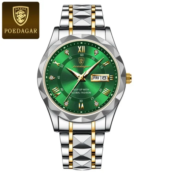 POEDAGAR New Fashion Men's Watch - 615 (Silver_Gold_Green)
