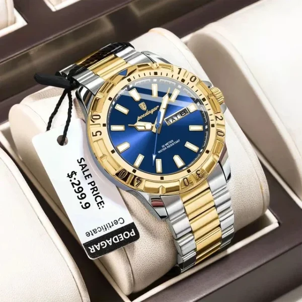 POEDAGAR 659 Wrist Watch For Men (Golden-Silver-Blue)