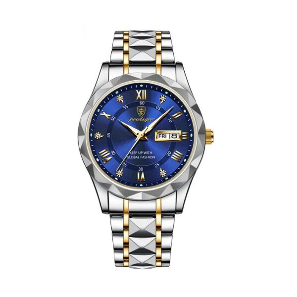 POEDAGAR New Fashion Men's Watch - 615 (Silver-Blue_Golden)