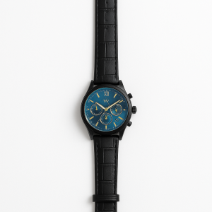 OLEVS 2872 Classic Leather Quartz Watch (Black-Blue)