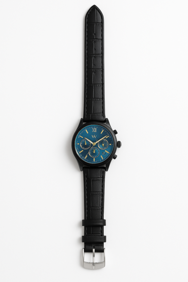 OLEVS 2872 Classic Leather Quartz Watch (Black-Blue)